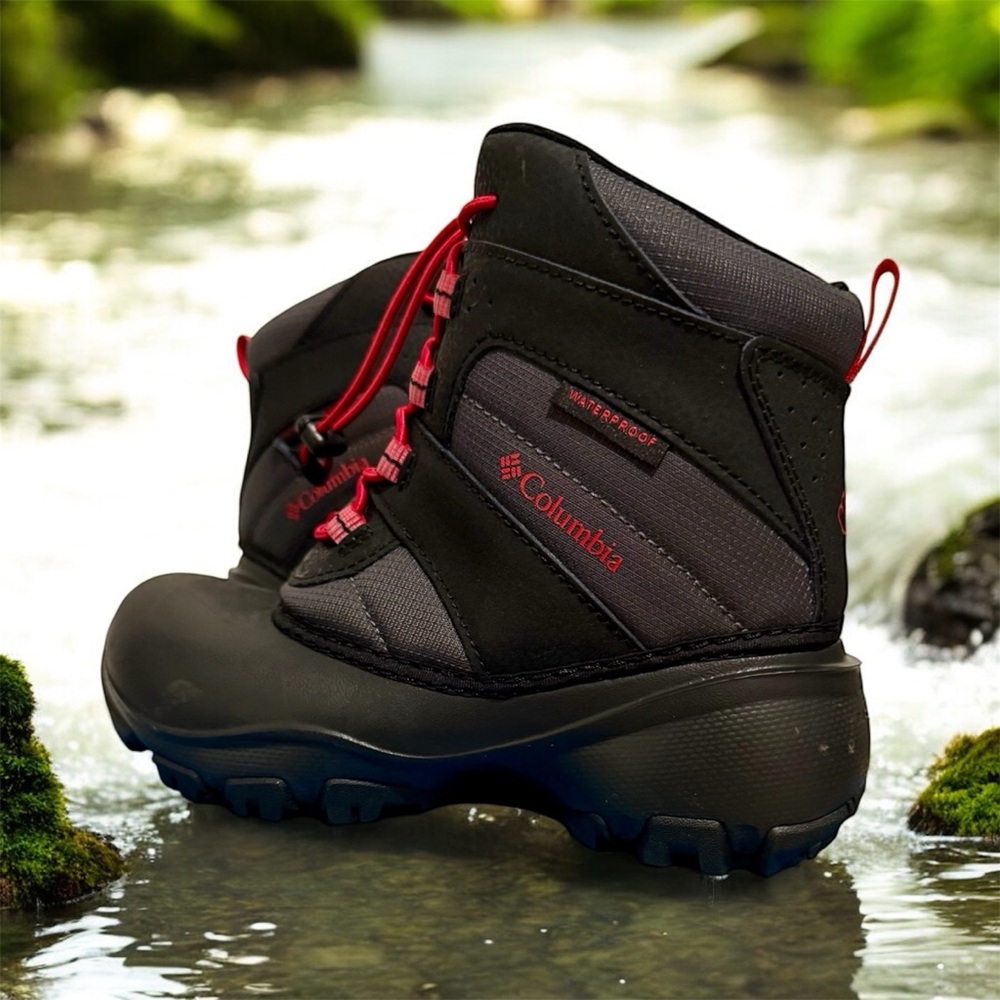 Columbia Youth Rope Tow III Waterproof Boots | Size 2 | Dark Gray / Mountain Red